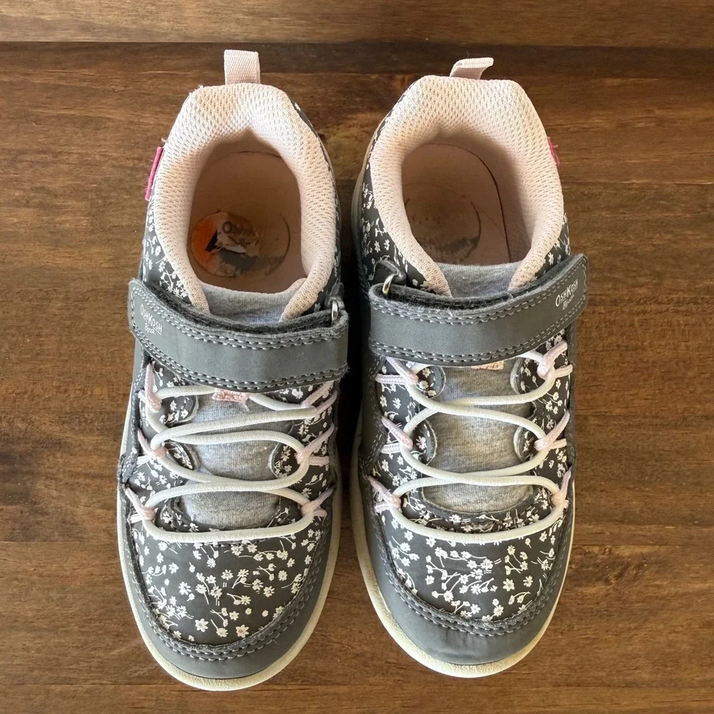 OshKosh B'gosh Cycla Gray Floral Sneakers Toddler Girls Hook Loop Size 11M
